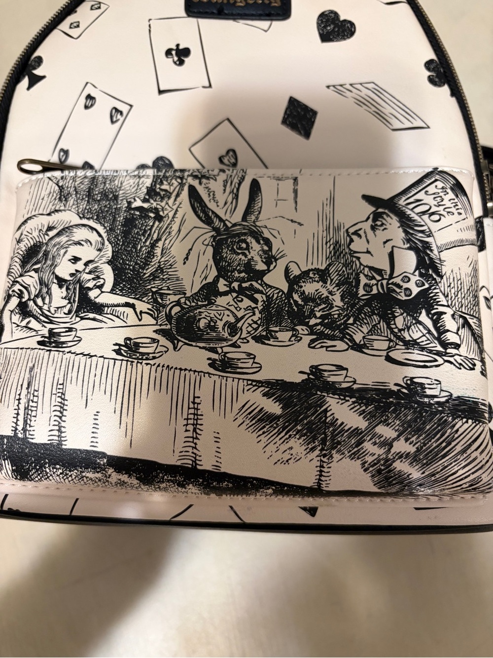 Loungefly Cream & Black Alice Tea Party Mini Backpack Rare LNWOT - Picture 11 of 16
